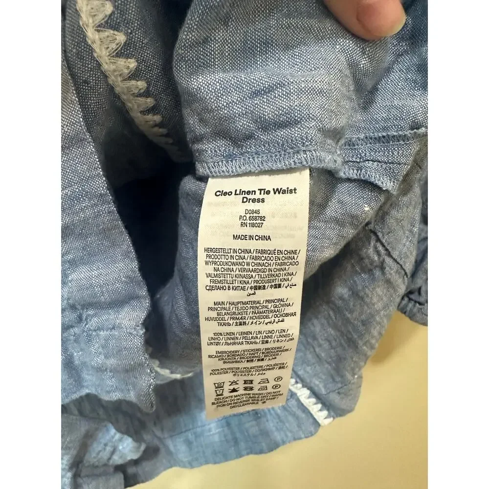Boden Sz 2 Cleo Linen Dress Blue Chambray Embroidery - Nice, No Belt - Picture 4 of 6